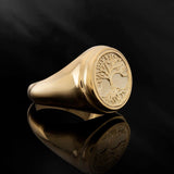 18K Gold Tree of Life Ring, 14K Gold Family Tree Statement Rings for Men, Scandinavian Yggdrasill Signet Ring, Unique Gift For Father's Day