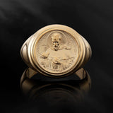 14K Solid Gold Saint Francis Ring, 18K Religious Statement Ring, Catholic Men's Rings, St Francis Signet Ring, Unique Gift For Father's Day