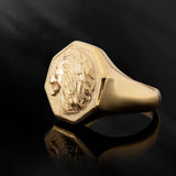 Solid Gold Lion Head Rings, 14K Gold Wild Lion Signet Ring, Gifts For Fathers, Animal Statement Rings For Men, Unique Gift For Father's Day