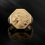 Solid Gold Lion Head Rings, 14K Gold Wild Lion Signet Ring, Gifts For Fathers, Animal Statement Rings For Men, Unique Gift For Father's Day