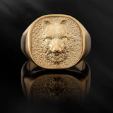 10K Solid Gold Alfa Wolf Head Ring, 14K Wild Wolf Statement Ring, Gift For Men, 18K Men's Animal Signet Rings, Unique Gift For Father's Day