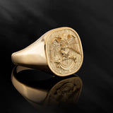 18K Gold Signet Master Mason Men Ring, Solid Gold Freemason Ring, Double Headed Masonic Eagle Ring, Mens Gift, Unique Gift For Father's Day