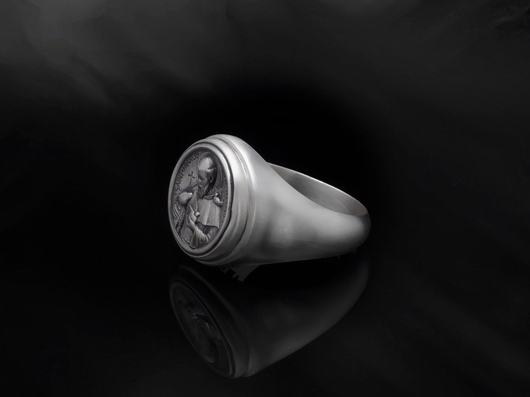 Sterling Silver Saint Francis Ring, Mens Religious Gifts, Statement Rings, St Francis Ring, Catholic Men Ring, Unique Gift For Father's Day
