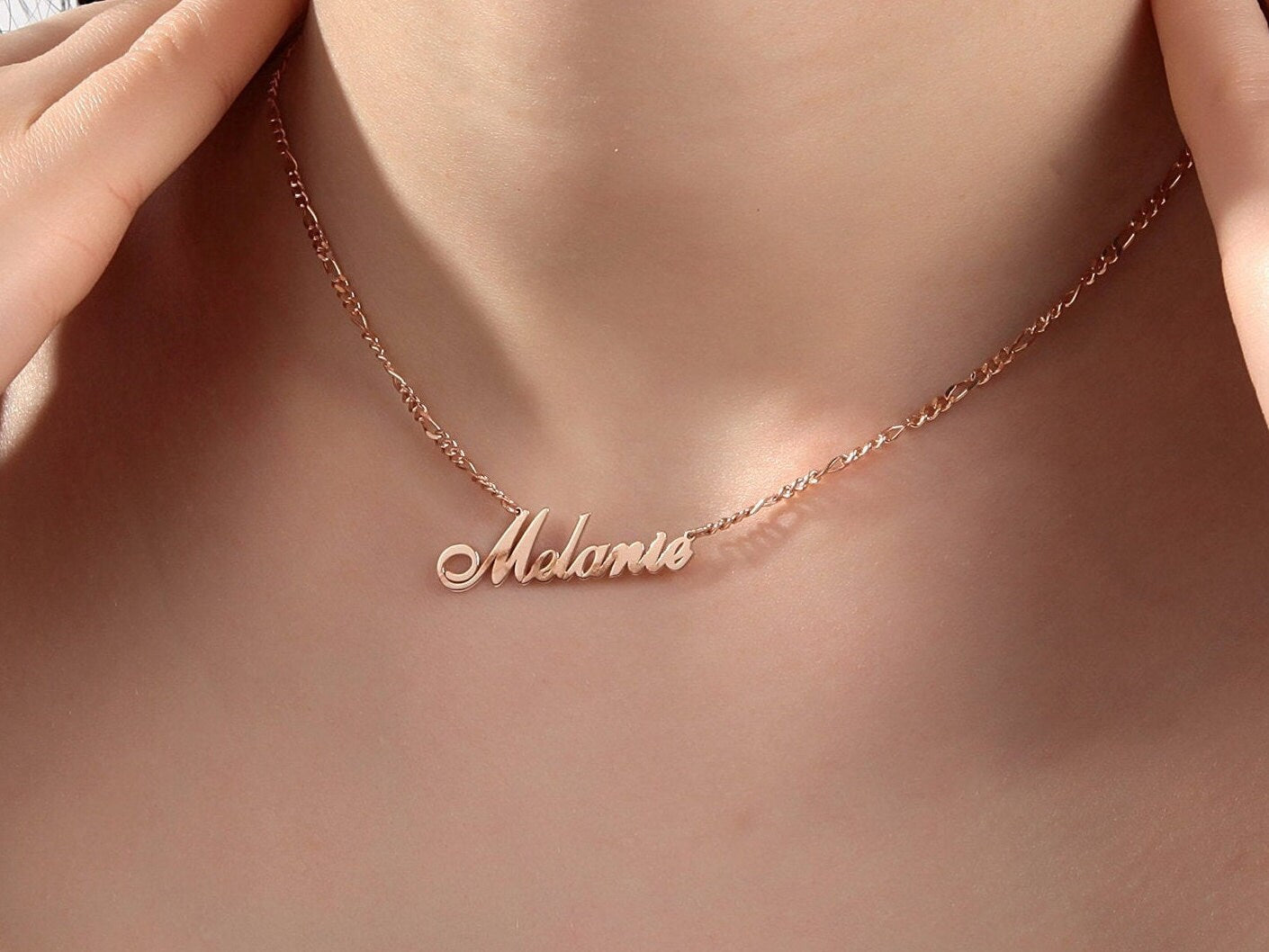 Silver Name Necklace With Figaro Chain, Gifts For Mothers, 14K Gold Custom Name Necklace, Birthday Gifts For Grandma, Gift For Mothers Day