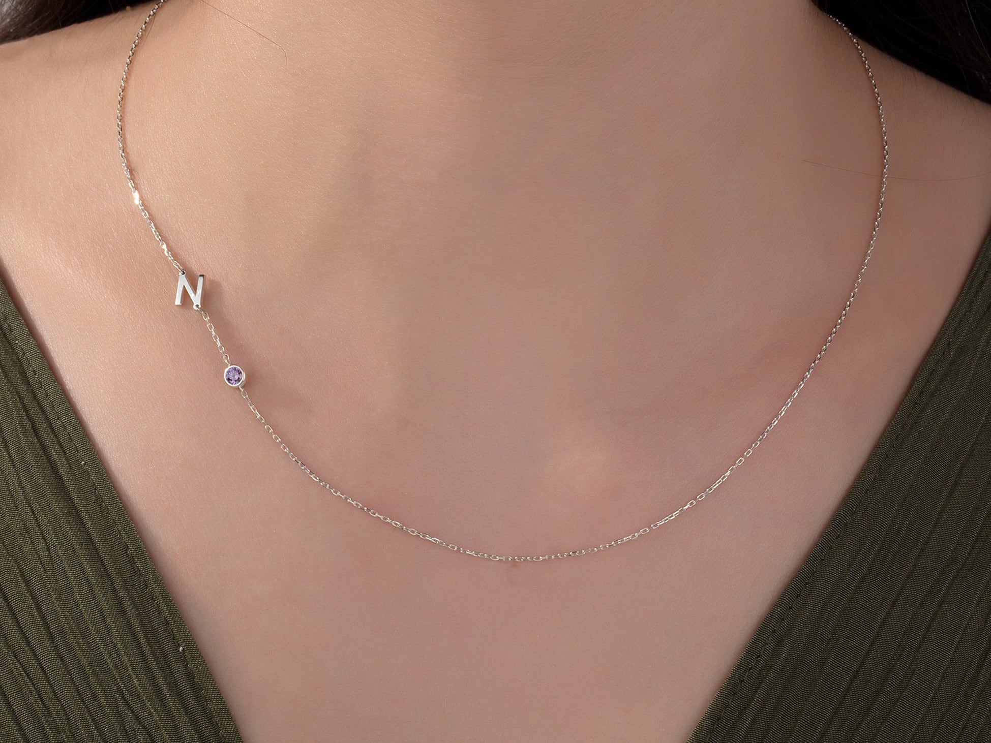 Silver Sideways Birthstone Letter Necklaces, Moms Gift, 14K Gold Name Initial Necklace, Personalized Gifts For Mothers, Gift For Mothers Day