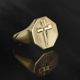 14K Solid Gold Crucifix Ring, 10K Cross Statement Man Ring, Religious Signet Rings For Men, Unique Cross Ring, Unique Gift For Father's Day