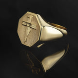 14K Solid Gold Crucifix Ring, 10K Cross Statement Man Ring, Religious Signet Rings For Men, Unique Cross Ring, Unique Gift For Father's Day