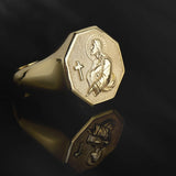 14K Solid Gold Jesus Statement Rings, 10K Religious Men's Rings, Jesus Christ Cross Ring, Messiah Jesus Rings, Unique Gift For Father's Day