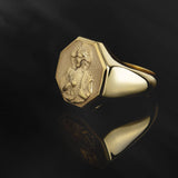 14K Solid Gold Jesus With Sacred Heart Ring, Christian Religious Men's Jewelry, 10K Savior Jesus Christ Rings, Unique Gift For Father's Day