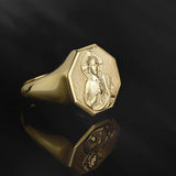14K Solid Gold Jesus With Sacred Heart Ring, Christian Religious Men's Jewelry, 10K Savior Jesus Christ Rings, Unique Gift For Father's Day