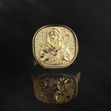 14K Gold Shepherd Jesus Men's Ring, Relief Jesus Signet Rings, 10K Messiah Christ Ring, Religious Man Jewelry, Unique Gift For Father's Day