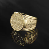 14K Gold St Benedict Medal Cross Ring, Religious Catholic Ring For Men, Solid Gold Saint Benedict Signet Ring, Unique Gifts For Father's Day