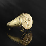 10K Solid Gold Relief Cross Rings, 18K Signet Crucifix Men's Rings, Religious Jewelry For Man, Gift For Dad's, Unique Gift For Father's Day