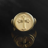 10K Solid Gold Relief Cross Rings, 18K Signet Crucifix Men's Rings, Religious Jewelry For Man, Gift For Dad's, Unique Gift For Father's Day