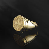 Solid Gold St Benedict Medal Ring, Religious Men's Jewelry, 14K Gold Saint Benedict Rings, Catholic Man Gifts, Unique Gift For Father's Day