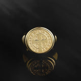 Solid Gold St Benedict Medal Ring, Religious Men's Jewelry, 14K Gold Saint Benedict Rings, Catholic Man Gifts, Unique Gift For Father's Day