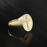 14K Solid Gold Relief Crucifix Ring, 10K Unique Cross Ring, Cross Wedding Band For Men, Religious Man Jewelry, Unique Gift For Father's Day