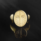 14K Solid Gold Relief Crucifix Ring, 10K Unique Cross Ring, Cross Wedding Band For Men, Religious Man Jewelry, Unique Gift For Father's Day