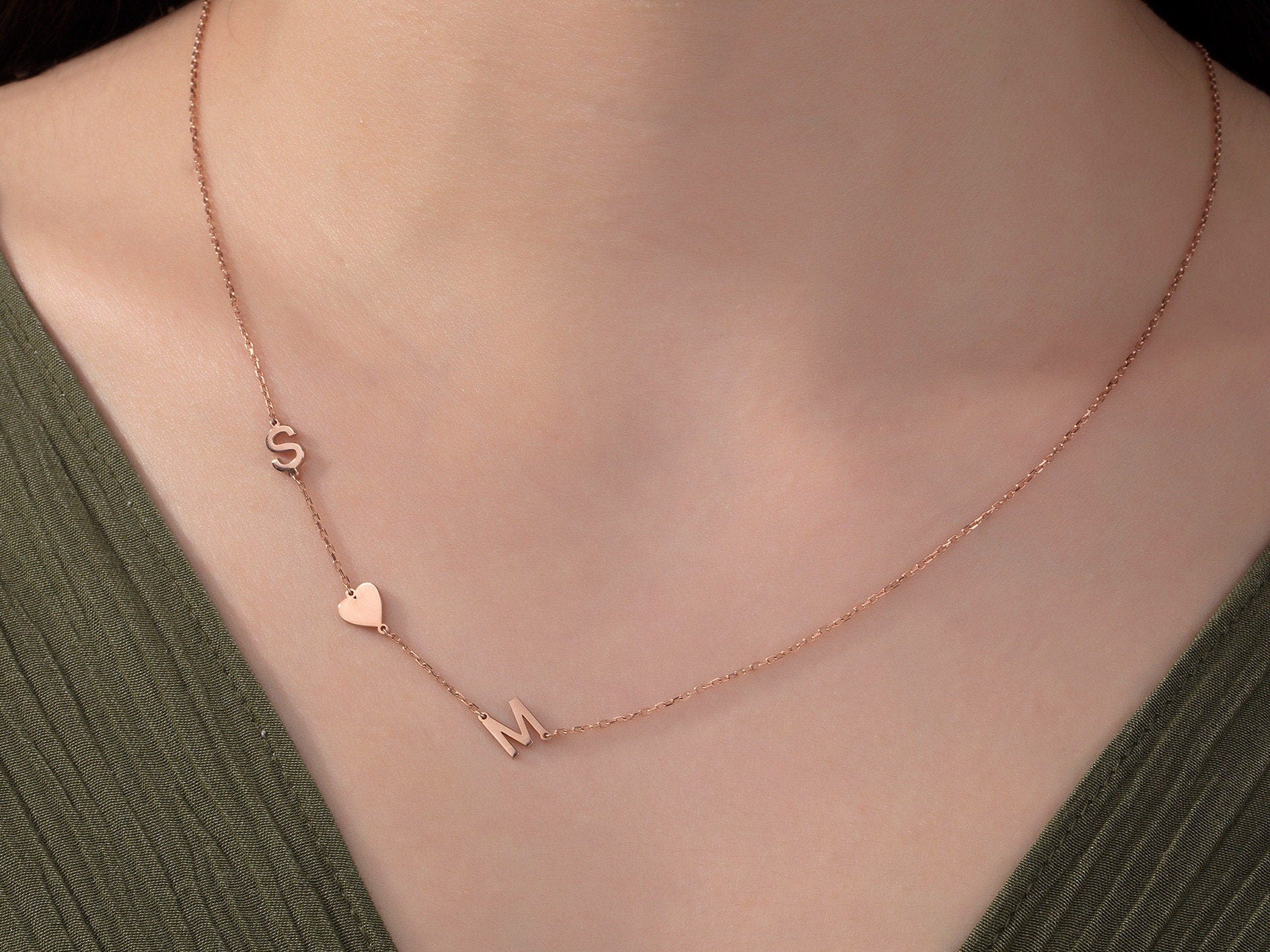 Silver Name Letter Necklace, Custom Gift For Mothers, 14K Gold Couples Initials Necklace, Birthday Gift For Daughter, Gift For Mothers Day