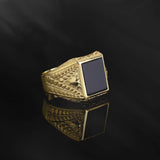 14K Gold Rectangle Statement Onyx Rings, 10K Solid Gold Signet Black Onyx Ring, Wedding Engagement Men Rings, Unique Gift For Father's Day