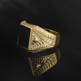 14K Gold Rectangle Statement Onyx Rings, 10K Solid Gold Signet Black Onyx Ring, Wedding Engagement Men Rings, Unique Gift For Father's Day