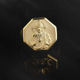 14K Solid Gold Jesus With Sacred Heart Ring, Christian Religious Men's Jewelry, 10K Savior Jesus Christ Rings, Unique Gift For Father's Day