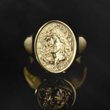 18K Gold Relief Jesus Christ Rings, 14K Gold Savior Crowned Messiah Rings, Religious Christian Men's Jewelry, Unique Gift For Father's Day