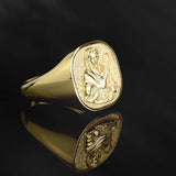 14K Gold Shepherd Jesus Men's Ring, Relief Jesus Signet Rings, 10K Messiah Christ Ring, Religious Man Jewelry, Unique Gift For Father's Day