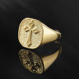 14K Gold Crucifix Men's Ring, 10K Solid Gold Savior Cross Ring, Man Cross Signet Rings, Religious Man Jewelry, Unique Gift For Father's Day