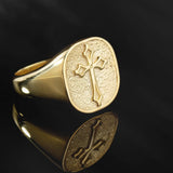 14K Gold Crucifix Men's Ring, 10K Solid Gold Savior Cross Ring, Man Cross Signet Rings, Religious Man Jewelry, Unique Gift For Father's Day