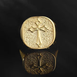 14K Gold Crucifix Men's Ring, 10K Solid Gold Savior Cross Ring, Man Cross Signet Rings, Religious Man Jewelry, Unique Gift For Father's Day