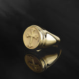 10K Solid Gold Relief Cross Rings, 18K Signet Crucifix Men's Rings, Religious Jewelry For Man, Gift For Dad's, Unique Gift For Father's Day