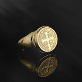 Solid Gold St Benedict Medal Ring, Religious Men's Jewelry, 14K Gold Saint Benedict Rings, Catholic Man Gifts, Unique Gift For Father's Day