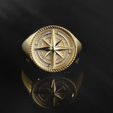 14K Solid Gold Sailor Compass Rings For Men, 10K Nautical Compass Ring, Journey Compass Ring, Gifts For Dad's, Unique Gift For Father's Day