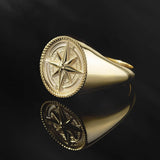 14K Solid Gold Sailor Compass Rings For Men, 10K Nautical Compass Ring, Journey Compass Ring, Gifts For Dad's, Unique Gift For Father's Day