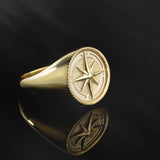14K Solid Gold Sailor Compass Rings For Men, 10K Nautical Compass Ring, Journey Compass Ring, Gifts For Dad's, Unique Gift For Father's Day