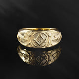 10K Master Mason Rings, 14K Gold Masonic Ring, Solid Gold Signet Masons Ring, Freemason Wedding Bands For Men, Unique Gift For Father's Day
