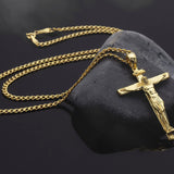 Solid Gold Crucifix Pendant With Gourmet Chain, 14K Gold Jesus Cross Man Necklace, Religious Unisex Necklaces, Unique Gift For Father's Day