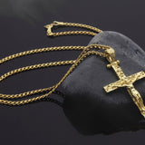 14K Gold Cross Necklace For Men, 18K Gold Cross Cuban Chain Necklace, Religious Jewelry, Unisex Cross Necklace, Unique Gift For Father's Day