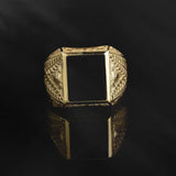 14K Gold Rectangle Statement Onyx Rings, 10K Solid Gold Signet Black Onyx Ring, Wedding Engagement Men Rings, Unique Gift For Father's Day