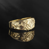 10K Master Mason Rings, 14K Gold Masonic Ring, Solid Gold Signet Masons Ring, Freemason Wedding Bands For Men, Unique Gift For Father's Day
