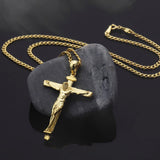 Solid Gold Crucifix Pendant With Gourmet Chain, 14K Gold Jesus Cross Man Necklace, Religious Unisex Necklaces, Unique Gift For Father's Day