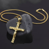 14K Gold Cross Necklace For Men, 18K Gold Cross Cuban Chain Necklace, Religious Jewelry, Unisex Cross Necklace, Unique Gift For Father's Day