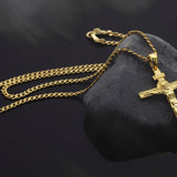 10K Gold Jesus Cross Pendant With Cuban Necklace, 14K Gold Unisex Crucifix Necklace, Religious Jewelry For Men, Unique Gift For Father's Day