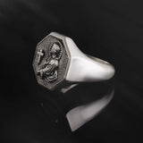 Sterling Silver Jesus & Cross Statement Ring