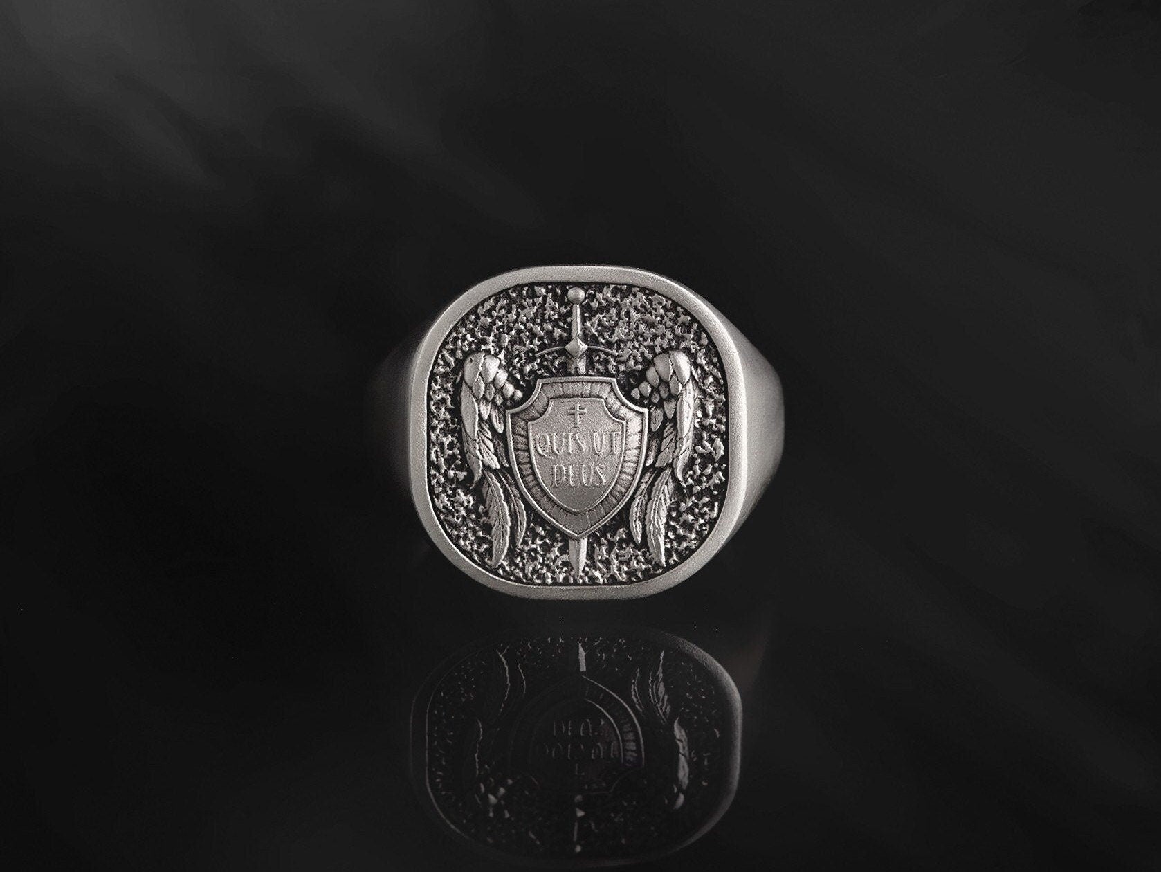 Saint Michael Is Commander Of The Army Of God, Sterling Silver Square Signet St Michael Ring, Religious Gifts, Unique Gift For Father's Day