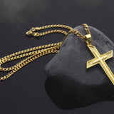 18K Solid Gold Cross Necklace For Men, Gold Cross Cuban Chain Necklace, Crucifix Necklaces, Religious Jewelry, Unique Gift For Father's Day