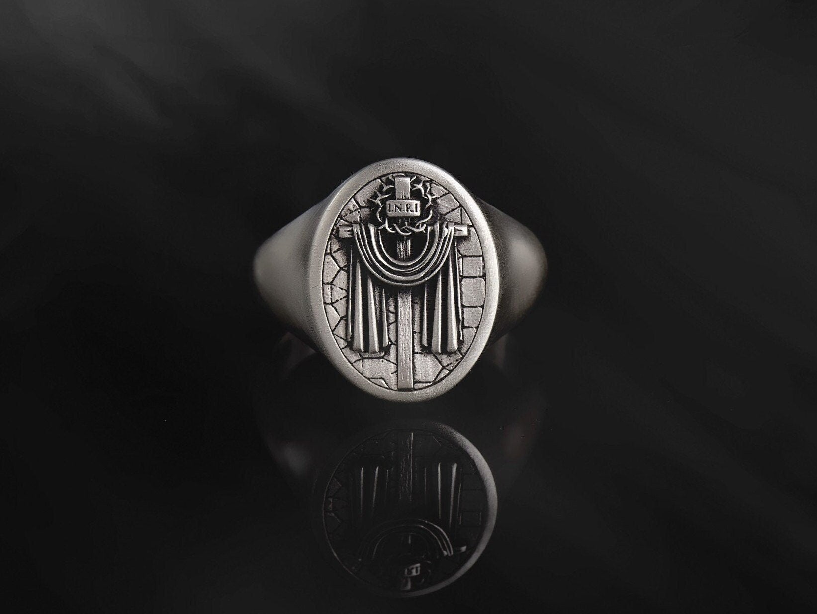 Solid Silver Cloaked Cross Ring, Religious Man Jewelry, Unique Crucifix Statement Ring, Wedding Bands For Men, Unique Gift For Father's Day