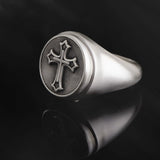 Sterling Silver Cross Medal Ring, Crucifix Signet Man Rings, Religious Gift For Dad, Cross Statement Man Ring, Unique Gift For Father's Day