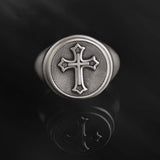 Sterling Silver Cross Medal Ring, Crucifix Signet Man Rings, Religious Gift For Dad, Cross Statement Man Ring, Unique Gift For Father's Day